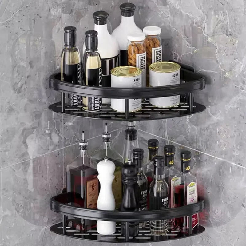 No-Drill Corner Bathroom Shelf – Wall-Mounted Shower Storage Rack