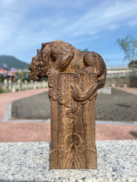 Hand-Carved Mythical Beast – Wooden Vietnamese Wealth Figurine
