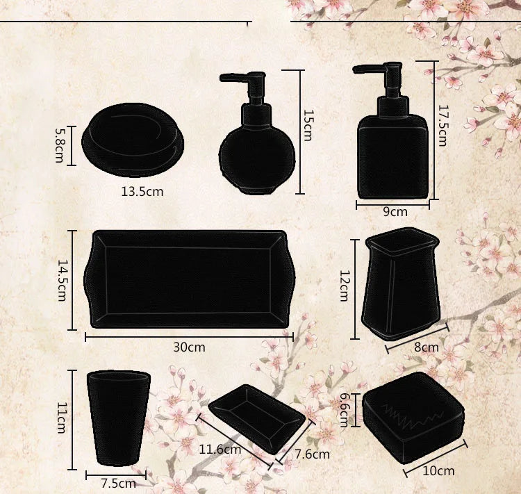 Floral Ceramic Bathroom Set – Toothbrush Holder, Cup & Lotion Bottle