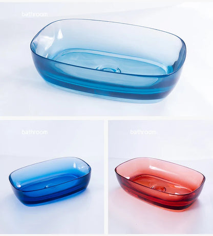 Colorful Rectangular Resin Vessel Sink – Countertop Bathroom Basin (9077)