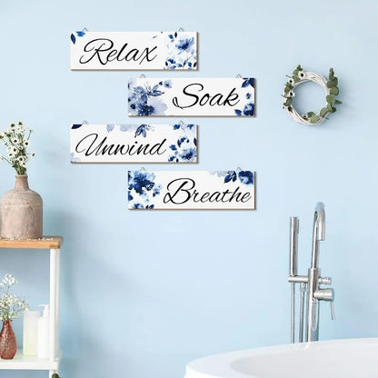 4Pcs Mushroom & Floral Bathroom Wall Art Set