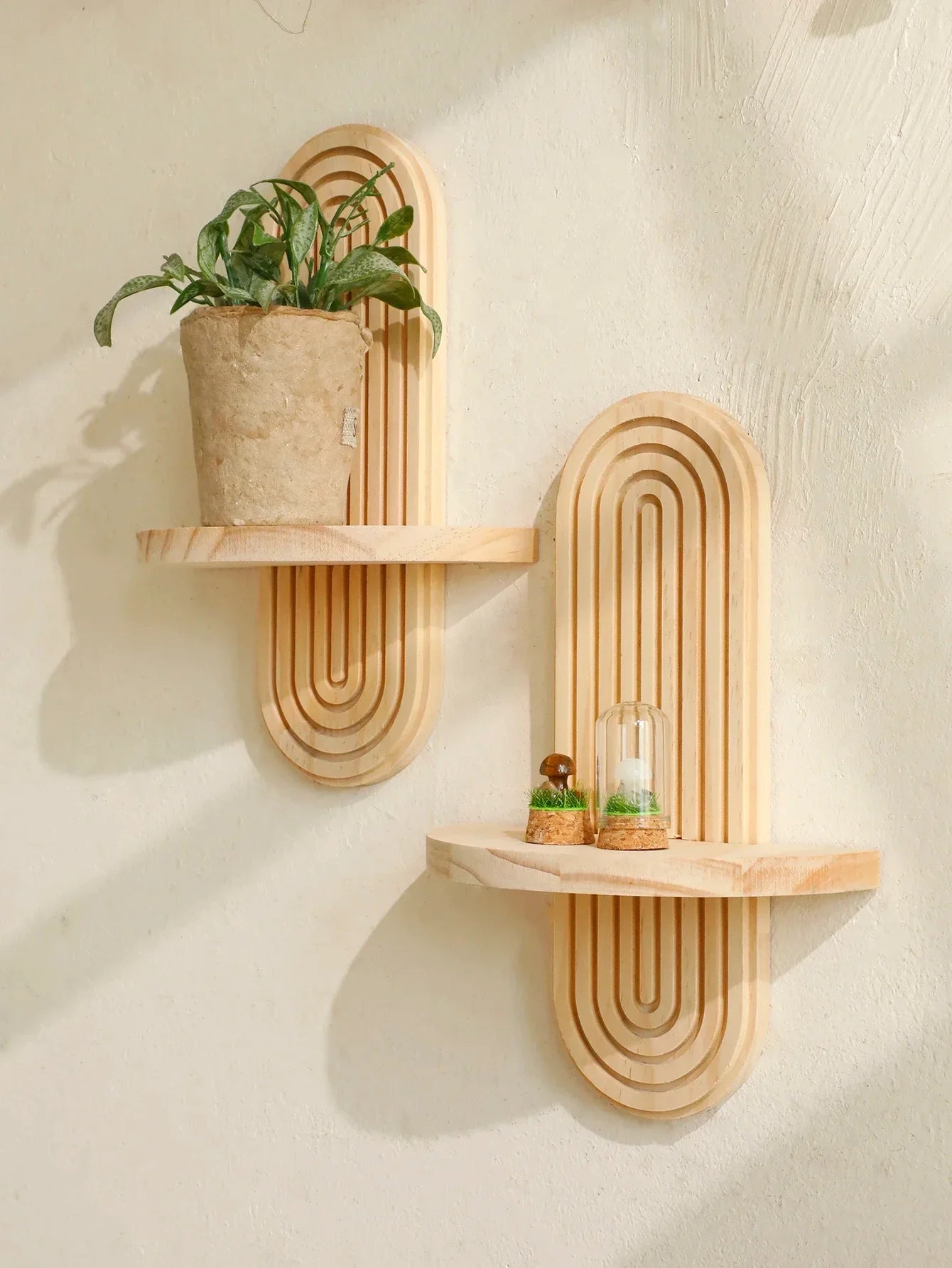 Boho Wall Mounted Wooden Shelves – Modern Display Rack for Living Room
