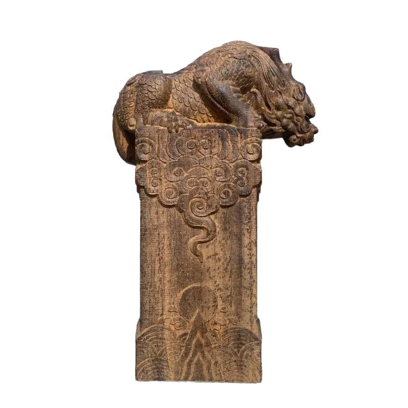 Hand-Carved Mythical Beast – Wooden Vietnamese Wealth Figurine