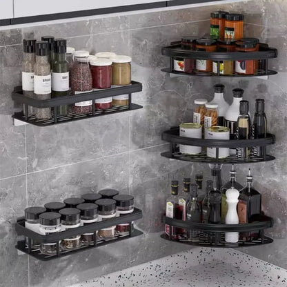 No-Drill Corner Bathroom Shelf – Wall-Mounted Shower Storage Rack