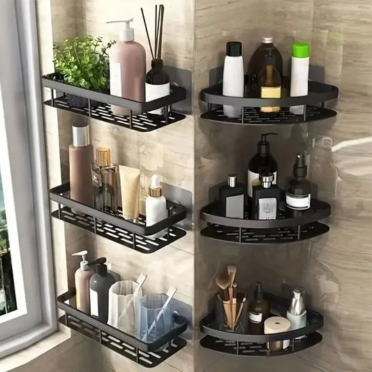 No-Drill Corner Bathroom Shelf – Wall-Mounted Shower Storage Rack
