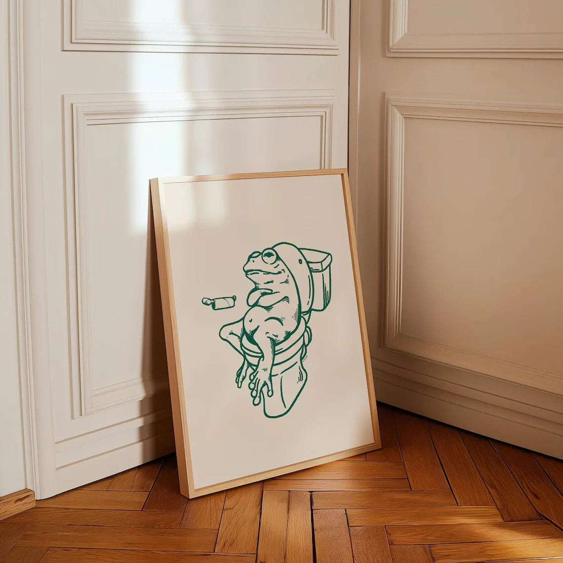 Retro Frog on Toilet Canvas Art