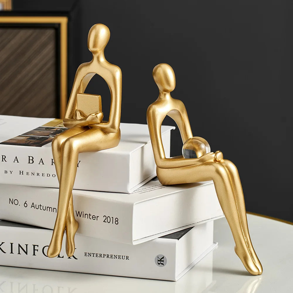Gold Thinker Statue – Modern Shelf & Table Decor