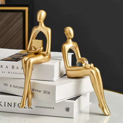 Gold Thinker Statue – Modern Shelf & Table Decor