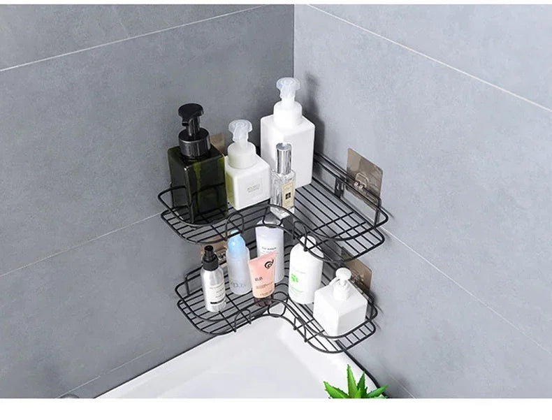 Wall Mounted Bathroom Corner Shelf – Iron Shower Storage Rack & Organizer